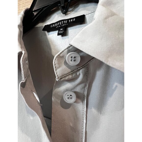LAFAYETTE 148 NY GREY SILK CHARMEUSE FRENCH CUFF BLOUSE TOP SIZE M - Picture 3 of 9